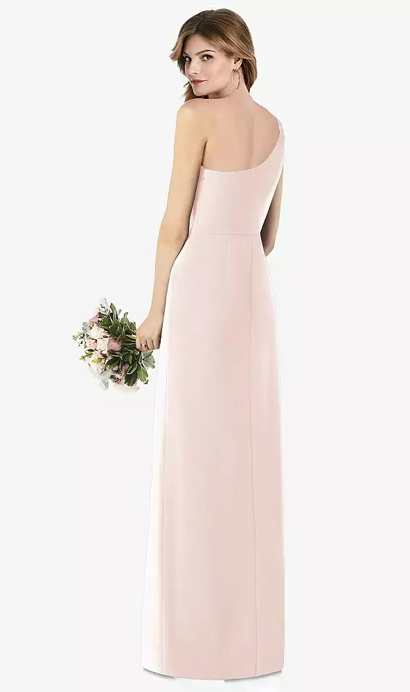 【STYLE: TH087】One-Shoulder Crepe Trumpet Gown with Front Slit【COLOR: Atlantic Blue】