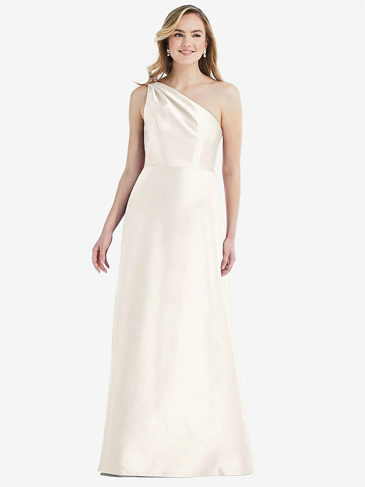 【STYLE: D821】プリーツ ドレープ ワンショルダー サテン マキシ ドレス - アイボリー 背面