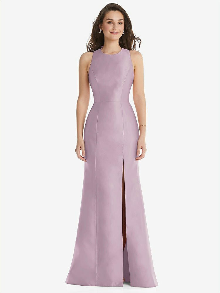 【STYLE: D824】オープンバック スリット トランペットドレス - スエードローズ 背面