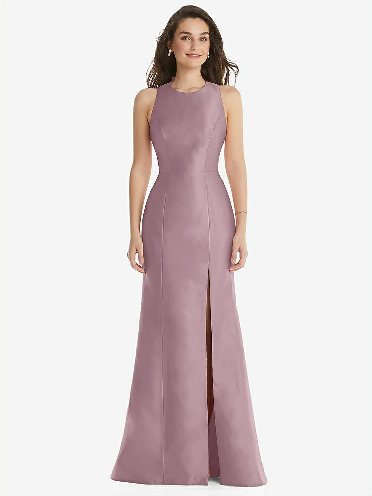 【STYLE: D824】オープンバック スリット トランペットドレス - ダスティローズ 背面