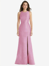 【STYLE: D824】オープンバック スリット トランペットドレス - パウダーピンク 背面