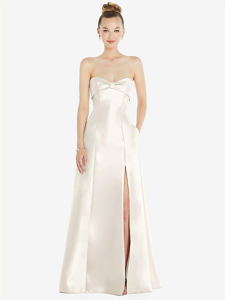 【D830】リボンカフ付きストラップレス サテンボールガウン(ポケット付き)【サイズ: 00〜30W】