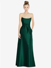 【STYLE: D828】バスクネック ストラップレス サテンドレス - ハンターグリーン 背面