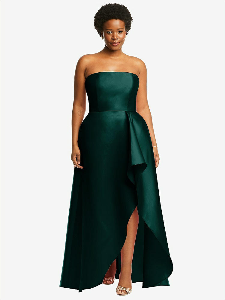 【STYLE: D832】ストラップレス サテン ドレープ スリット ドレス - エバーグリーン 背面