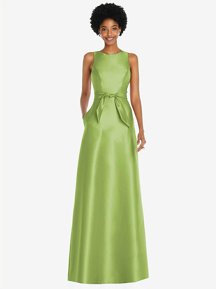 【STYLE: D825】宝石ネック Vバック マキシ丈ドレス - モヒート 背面