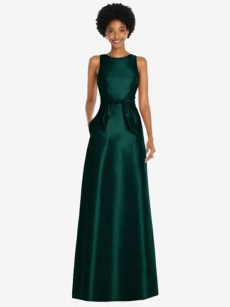【STYLE: D825】宝石ネック Vバック マキシ丈ドレス - エバーグリーン 背面