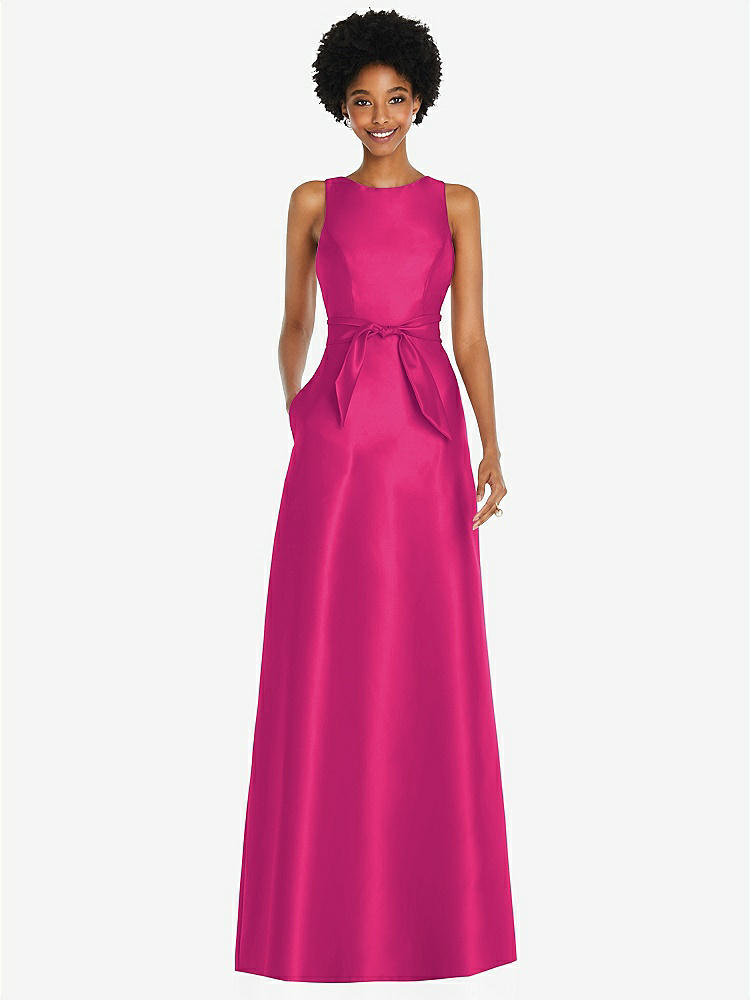 【STYLE: D825】宝石ネック Vバック マキシ丈ドレス - シンクピンク 背面