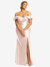 【STYLE: D836】サテン フリルオフショルダー トランペット ドレス - ブラッシュ 背面