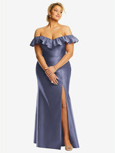 【STYLE: D836】サテン フリルオフショルダー トランペット ドレス - フレンチ ブルー 背面