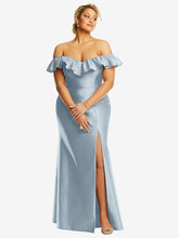 【STYLE: D836】サテン フリルオフショルダー トランペット ドレス - ミスト 背面