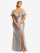 【STYLE: D836】サテン フリルオフショルダー トランペット ドレス - トープ 背面