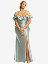【STYLE: D836】サテン フリルオフショルダー トランペット ドレス - ウィロー グリーン 背面