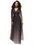 Streamer Sleeve Ombre Pleated Metallic Maxi Dress in Plum Noir - plum noir Front