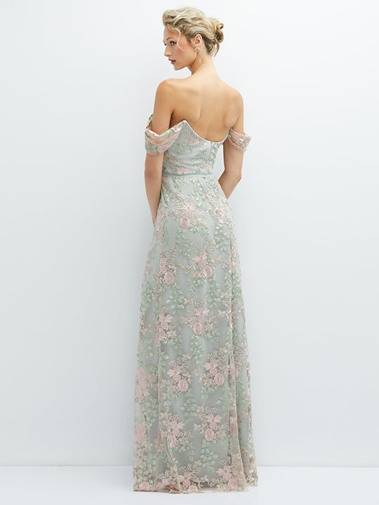 【STYLE 3134 】オフショルダー 花柄刺繍ドレス【COLOR:  IVY FLEUR EMBROIDERY】【SIZE: 00-30W】