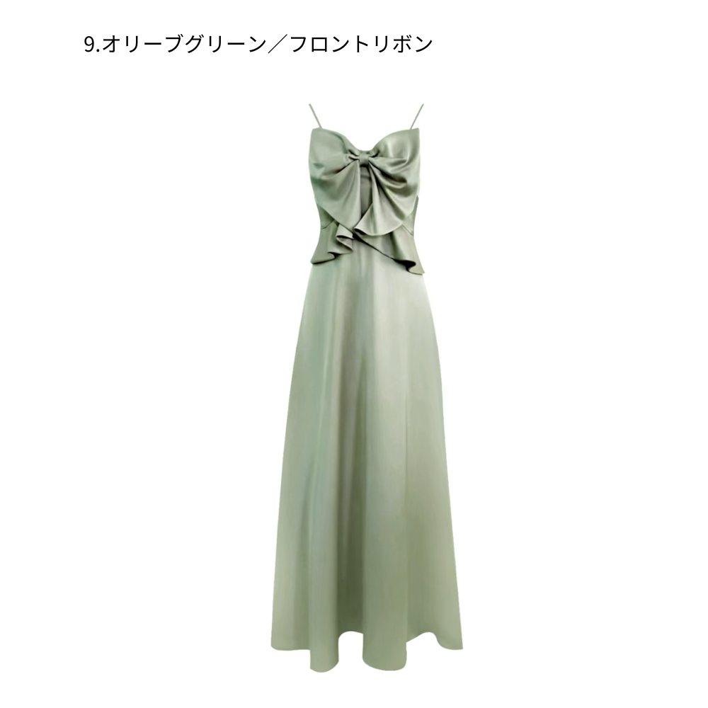 【受注生産/オーダーメイド】 サテンロングドレス 12種類のデザイン【オリーブグリーン】