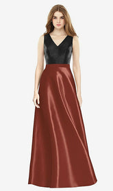 【STYLE: D754】ノースリーブ Aライン サテンドレス ポケット付き - オウバーンムーン & ブラック 背面