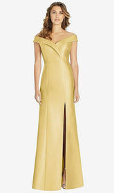 【STYLE: D760】オフショルダー トランペット 前面スリット ドレス - メイズ 背面