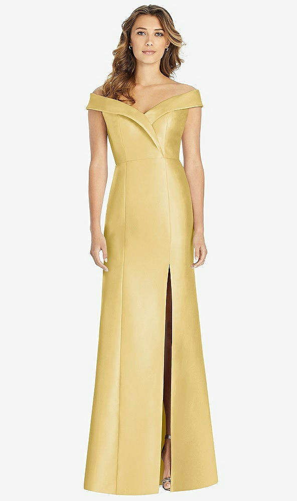 【STYLE: D760】オフショルダー トランペット 前面スリット ドレス - メイズ 背面