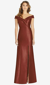 【STYLE: D760】オフショルダー トランペット 前面スリット ドレス - オーバン 背面