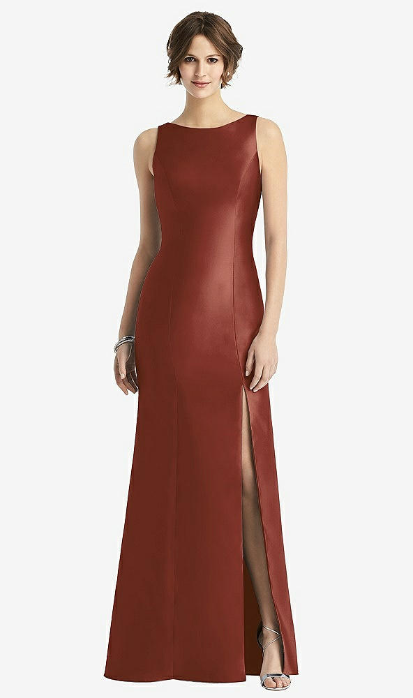【STYLE: D770】サテン ノースリーブ トランペット オープンバック 弓付き ドレス - オーバン 背面