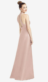 【STYLE: D772】ハイネック カットアウト サテン ドレス ポケット付き - トーステッドシュガー 背面