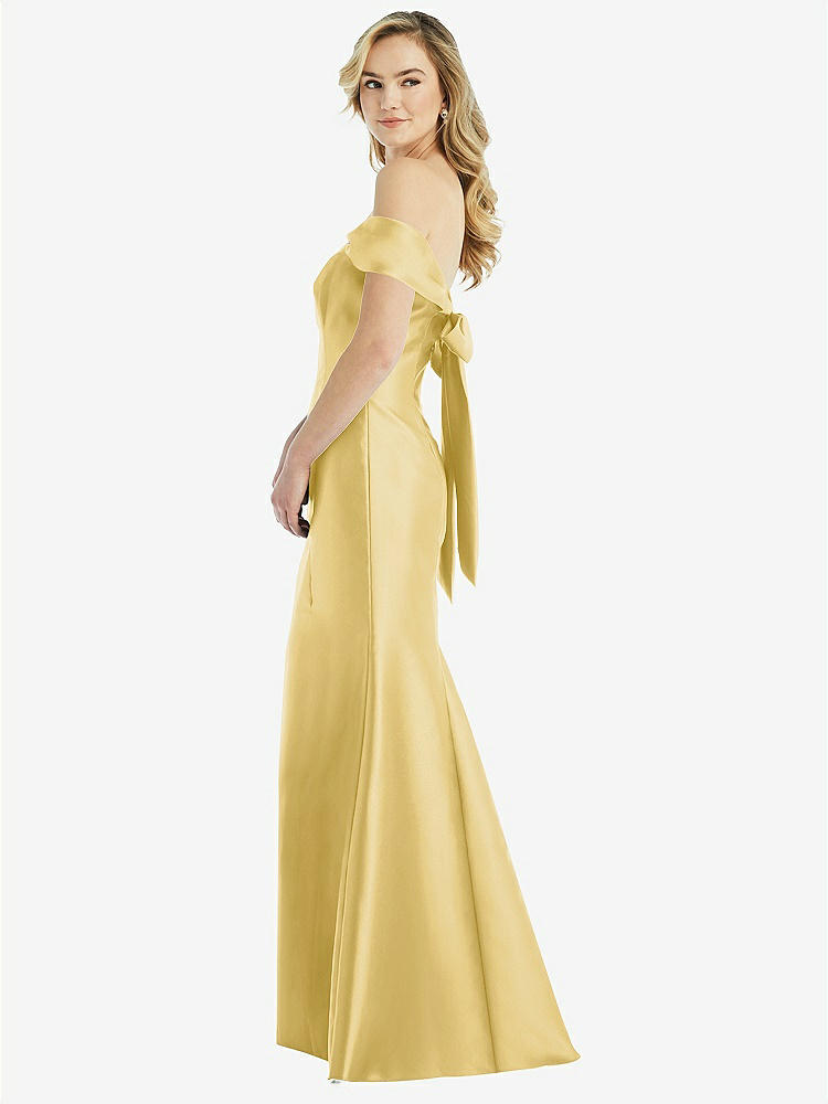 【STYLE: D793】ショルダーリボン サテン トランペットドレス - メイズ 背面