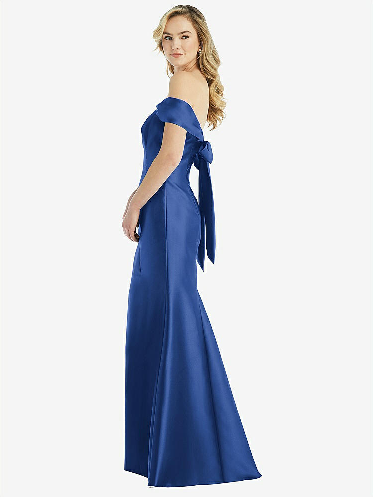 【STYLE: D793】ショルダーリボン サテン トランペットドレス - クラシックブルー 背面