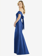 【STYLE: D793】ショルダーリボン サテン トランペットドレス - クラシックブルー 背面