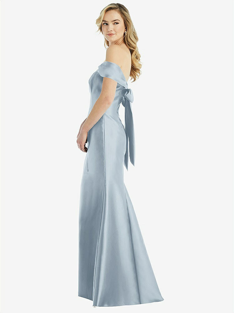 【STYLE: D793】ショルダーリボン サテン トランペットドレス - ミスト 背面