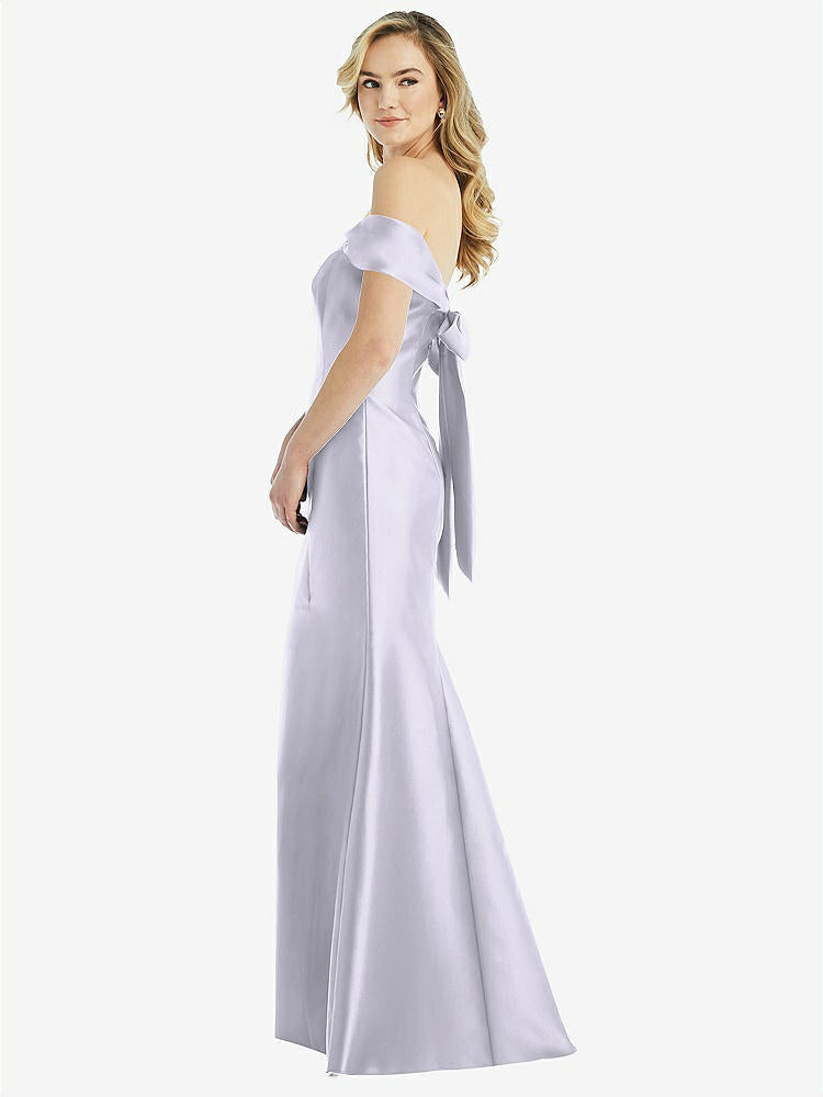 【STYLE: D793】ショルダーリボン サテン トランペットドレス - シルバードーブ 背面