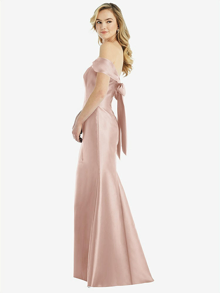 【STYLE: D793】ショルダーリボン サテン トランペットドレス - トーステッドシュガー 背面