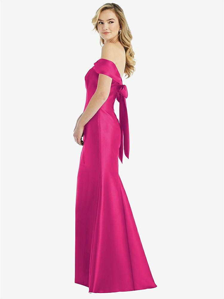 【STYLE: D793】ショルダーリボン サテン トランペットドレス - シンクピンク 背面