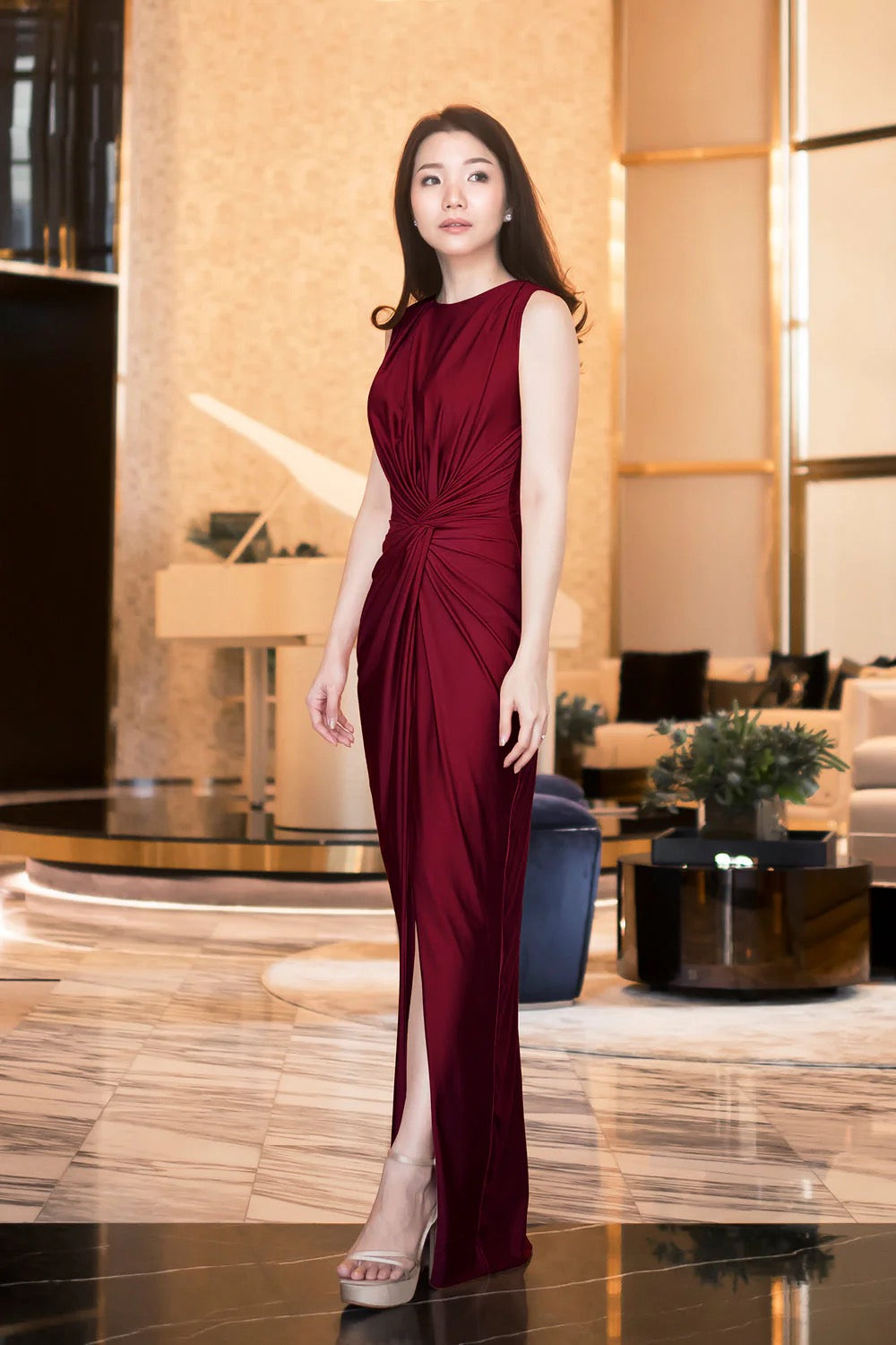 LILIAH ノースリーブドレープドレス 8色
