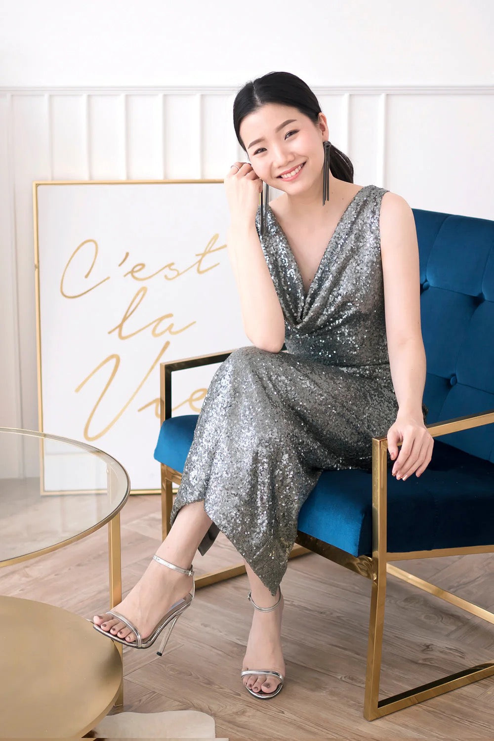 GINA スパンコールミディドレス 3色