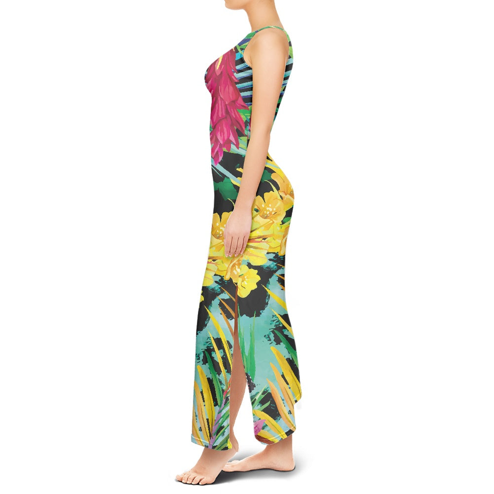 Round neck double slit sundress