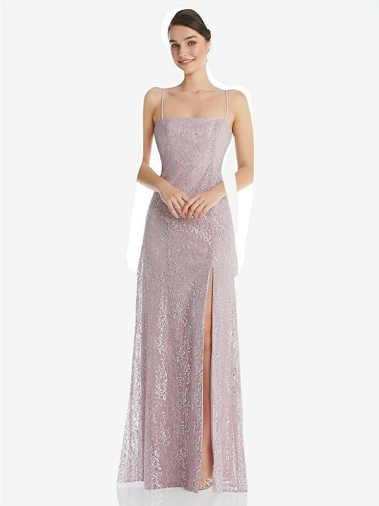 【STYLE: TH061】Metallic Lace Trumpet Dress with Adjustable Spaghetti Straps【COLOR: Suede Rose】