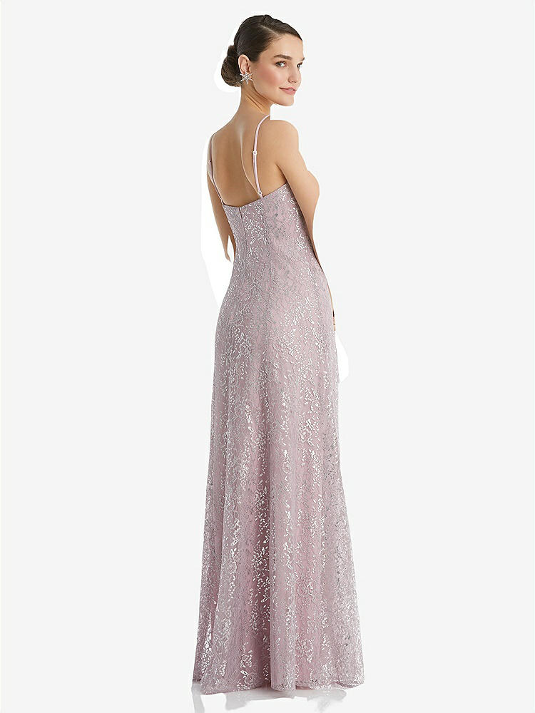 【STYLE: TH061】Metallic Lace Trumpet Dress with Adjustable Spaghetti Straps【COLOR: Suede Rose】