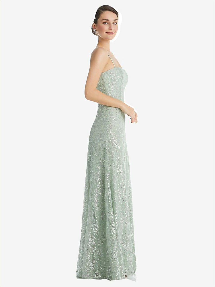 【STYLE: TH061】Metallic Lace Trumpet Dress with Adjustable Spaghetti Straps【COLOR: Celadon】