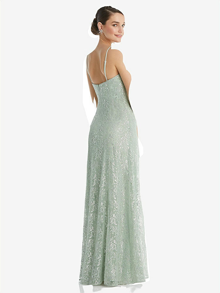 【STYLE: TH061】Metallic Lace Trumpet Dress with Adjustable Spaghetti Straps【COLOR: Celadon】