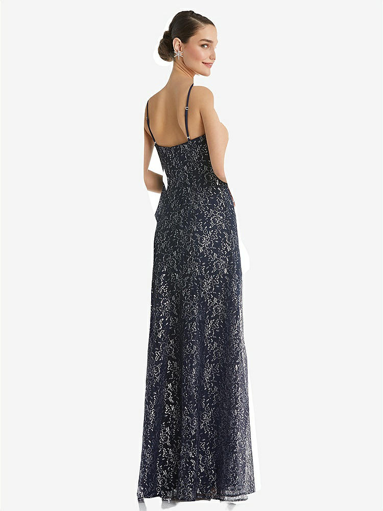 【STYLE: TH061】Metallic Lace Trumpet Dress with Adjustable Spaghetti Straps【COLOR: Midnight Navy】
