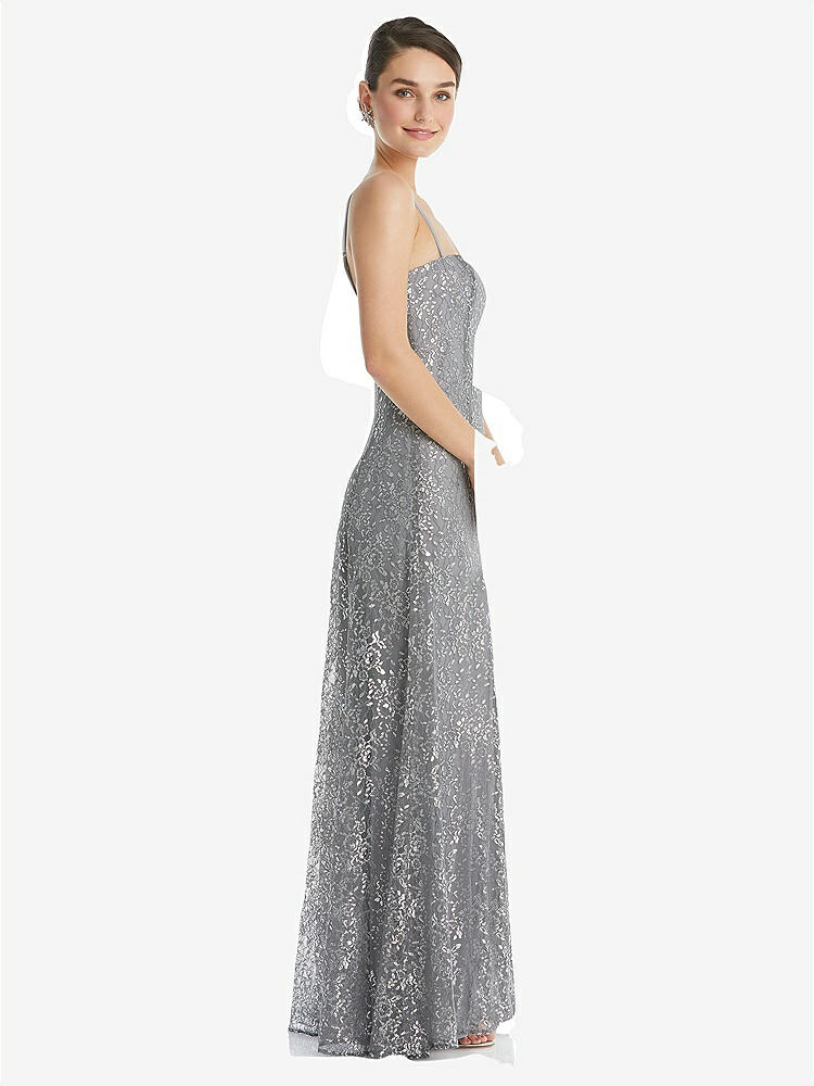 【STYLE: TH061】Metallic Lace Trumpet Dress with Adjustable Spaghetti Straps【COLOR: Platinum】