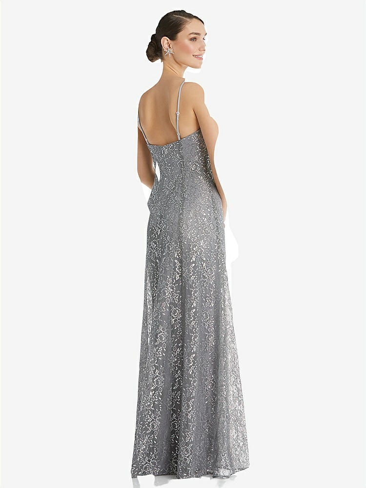 【STYLE: TH061】Metallic Lace Trumpet Dress with Adjustable Spaghetti Straps【COLOR: Platinum】
