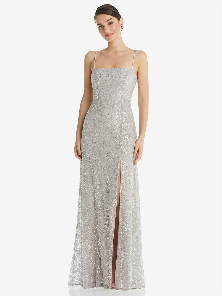 【STYLE: TH061】Metallic Lace Trumpet Dress with Adjustable Spaghetti Straps【COLOR: Taupe】
