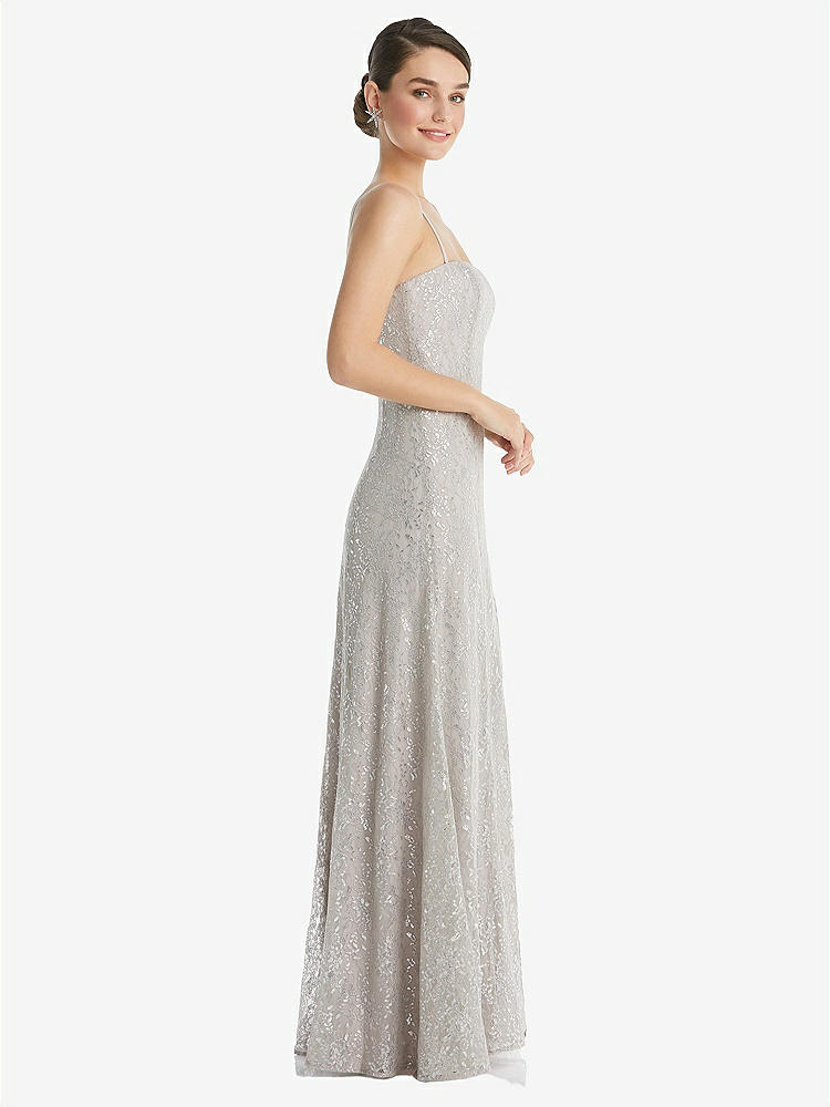 【STYLE: TH061】Metallic Lace Trumpet Dress with Adjustable Spaghetti Straps【COLOR: Taupe】
