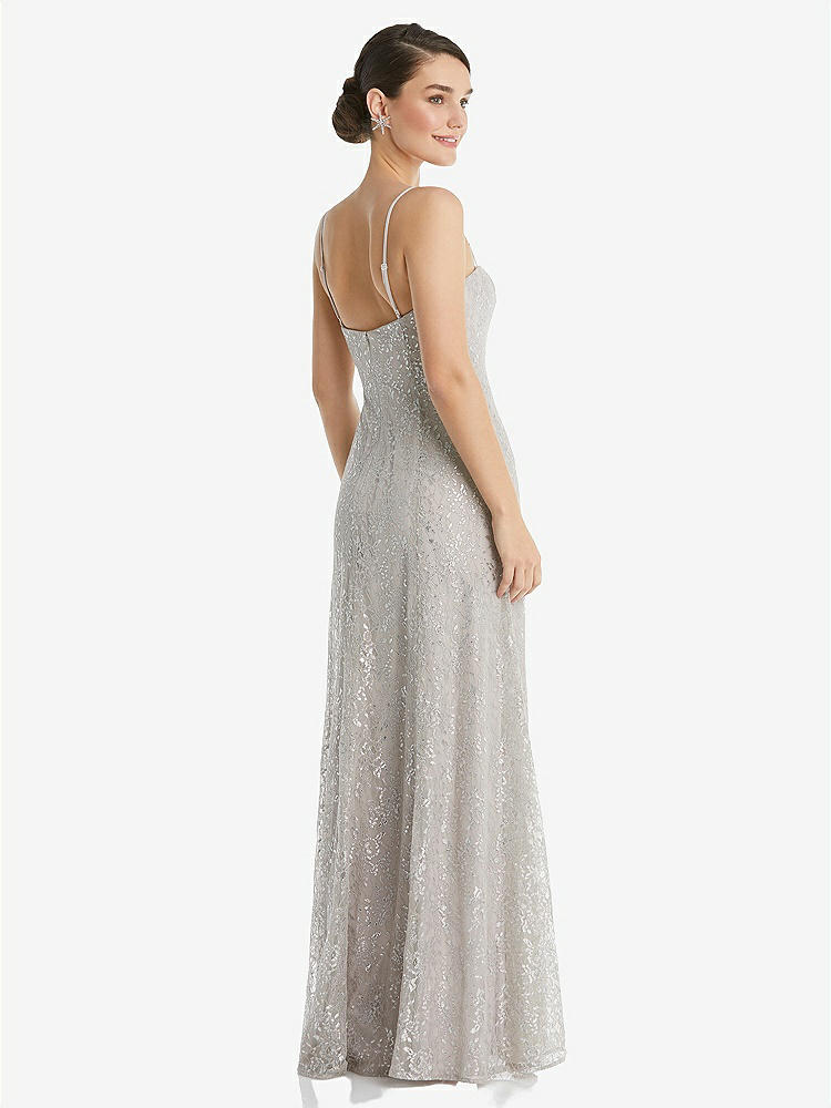 【STYLE: TH061】Metallic Lace Trumpet Dress with Adjustable Spaghetti Straps【COLOR: Taupe】
