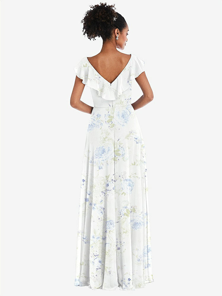 【NEW】【STYLE: TH064】Ruffle-Trimmed V-Back Chiffon Maxi ドレス【COLOR: Bleu Garden】【SIZE: 00-30W】