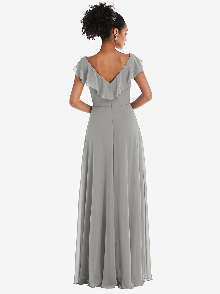 【STYLE: TH064】Ruffle-Trimmed V-Back Chiffon Maxi Dress【COLOR: Chelsea Gray】