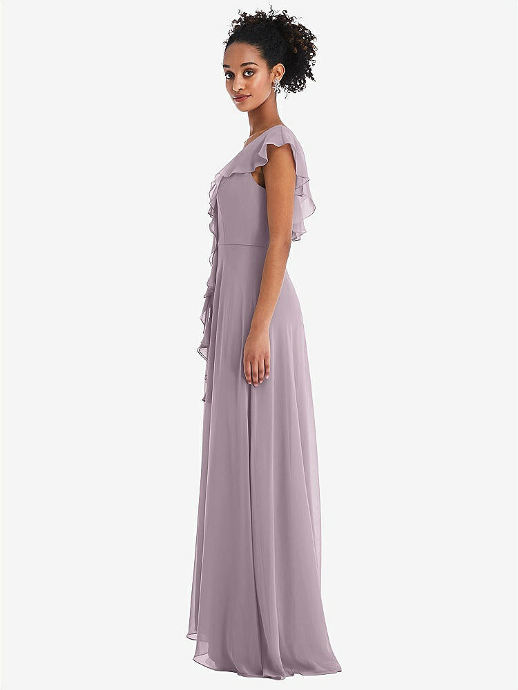 【STYLE: TH064】Ruffle-Trimmed V-Back Chiffon Maxi Dress【COLOR: Lilac Dusk】