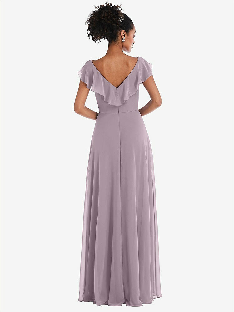 【STYLE: TH064】Ruffle-Trimmed V-Back Chiffon Maxi Dress【COLOR: Lilac Dusk】