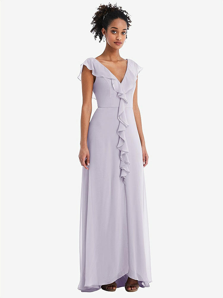 【STYLE: TH064】Ruffle-Trimmed V-Back Chiffon Maxi Dress【COLOR: Moondance】